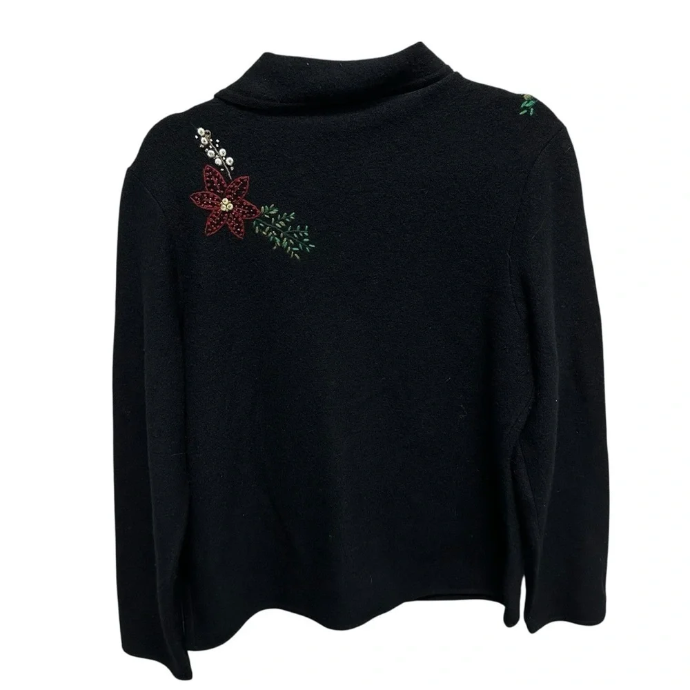Charter Club women’s wool cardigan sweater button up embroidered floral large